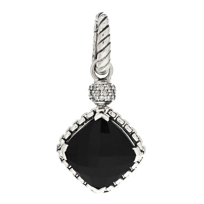 David Yurman Sterling Silver Diamond Black Onyx 11mm Cushion On Point Pendant 1 of 3