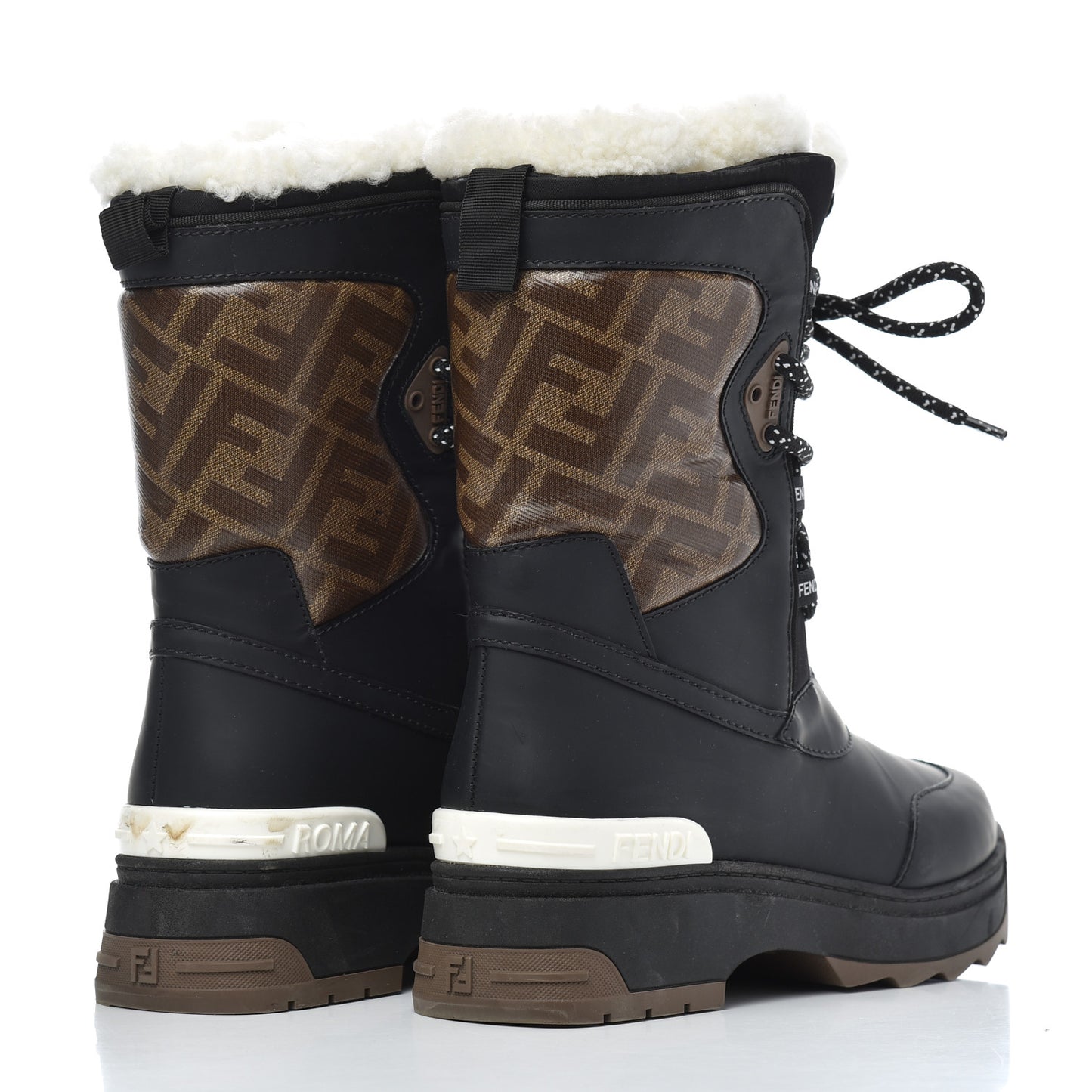 Calfskin FF T-Rex Lace Up Snow Boots 35.5 Tobacco