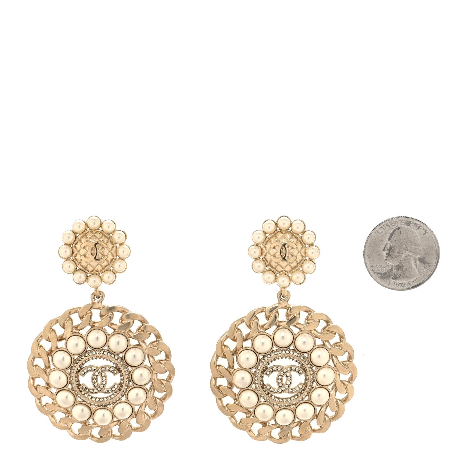 Chanel Pearl CC Drop Earrings Light Gold 2 of 4