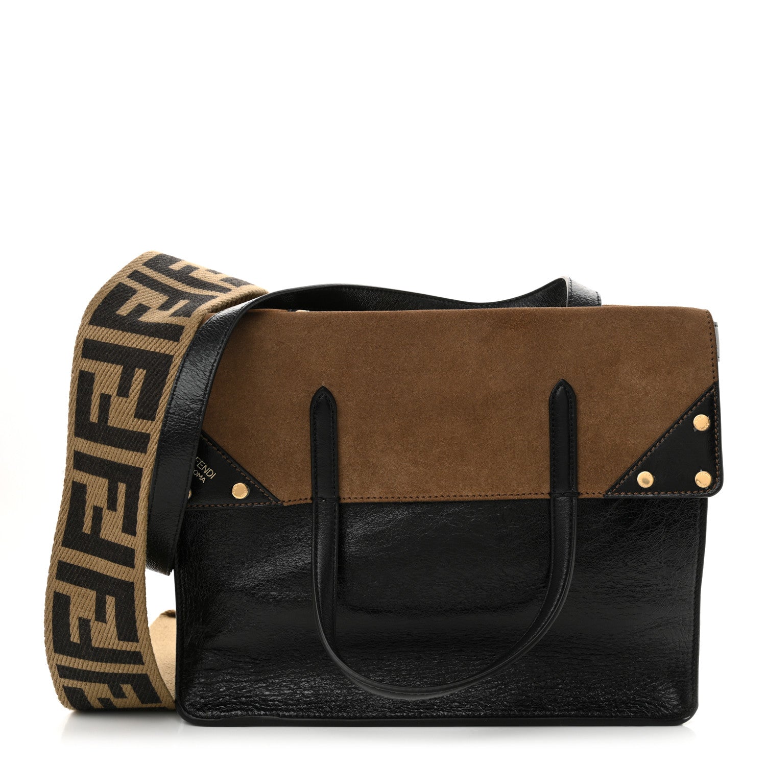 Fendi Agnello Old Shine Vitello Go Rain Large Flip Tote Black Marrone 1 of 10