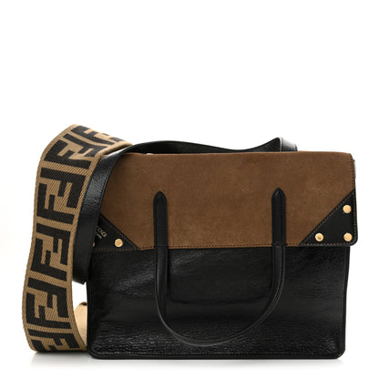 Fendi Agnello Old Shine Vitello Go Rain Large Flip Tote Black Marrone 1 of 10