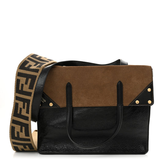 Agnello Old Shine Vitello Go Rain Large Flip Tote Black Marrone