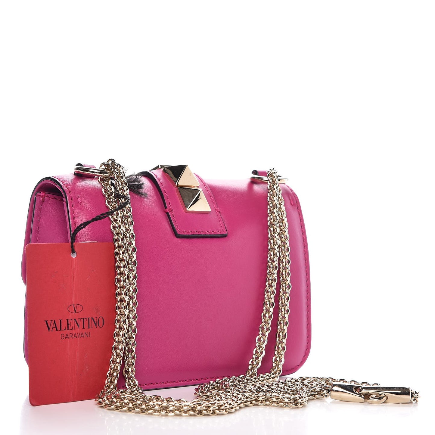 Vitello Mini Glam Lock Rockstud Flap Fuxia