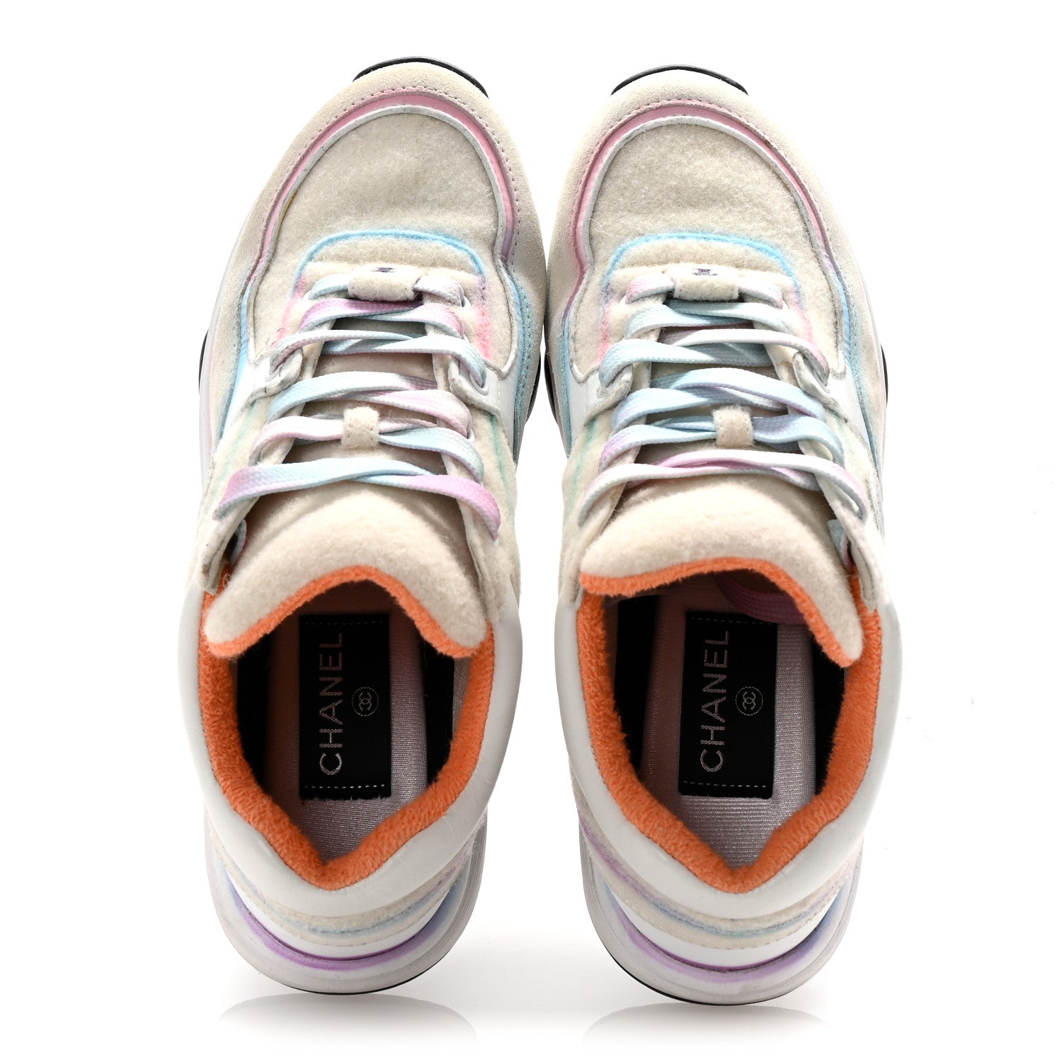 Chanel Wool Suede Calfskin CC Sneakers 36.5 Multicolor 2 of 9