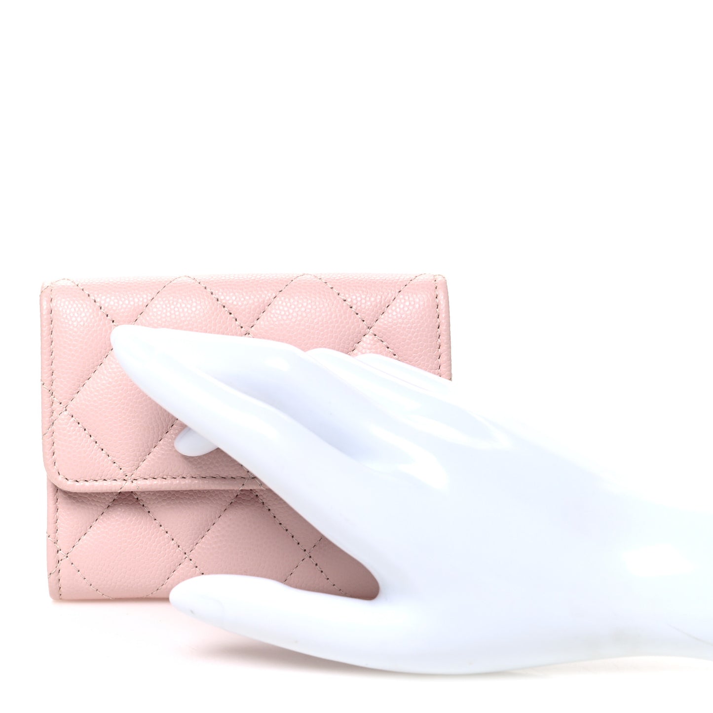 Caviar Quilted Crystal Enamel CC Flap Card Holder Pink