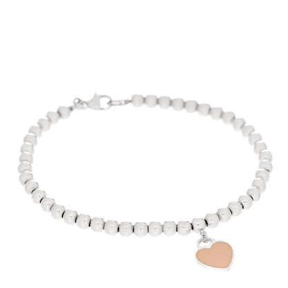 Tiffany Sterling Silver Enamel 4mm Return To Tiffany Heart Tag Bead Bracelet Pink 1 of 6