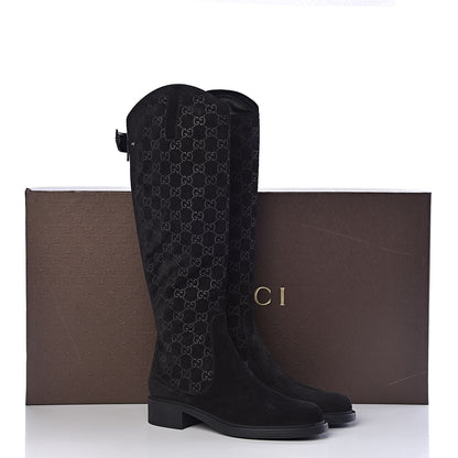 Gucci Suede Softy GG Knee High Riding Boots 37 Black 9 of 9