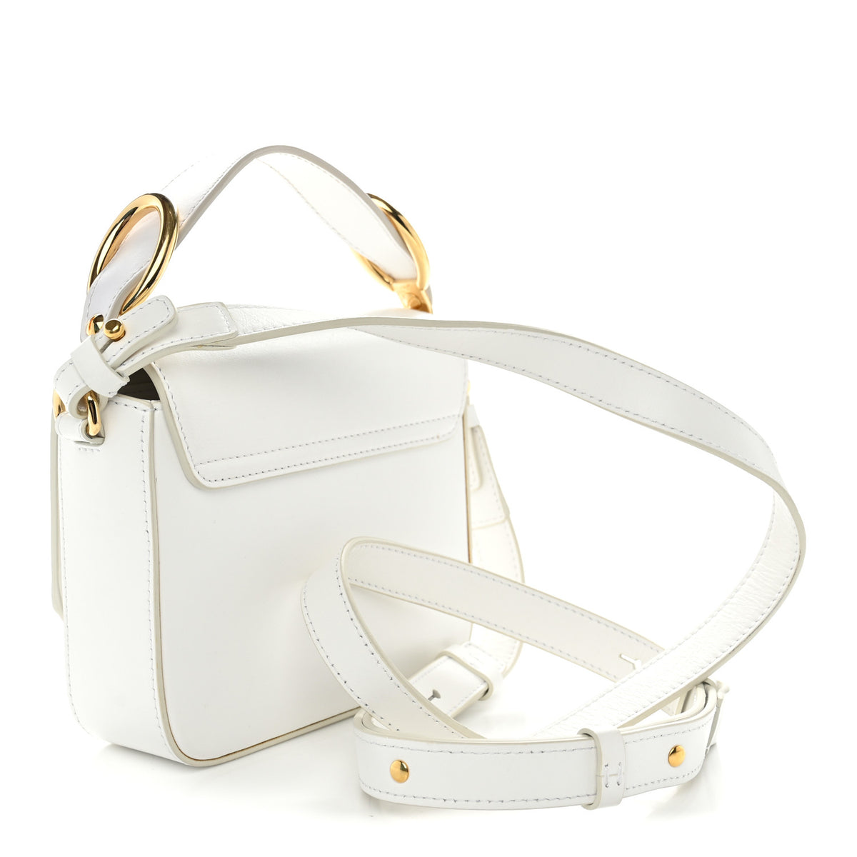 Shiny Calfskin Suede Mini C Double Carry Brilliant White