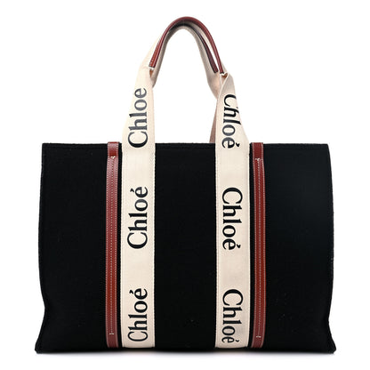 Chloe Felt Calfskin Large Woody Ribbon Tote Black 1 of 9