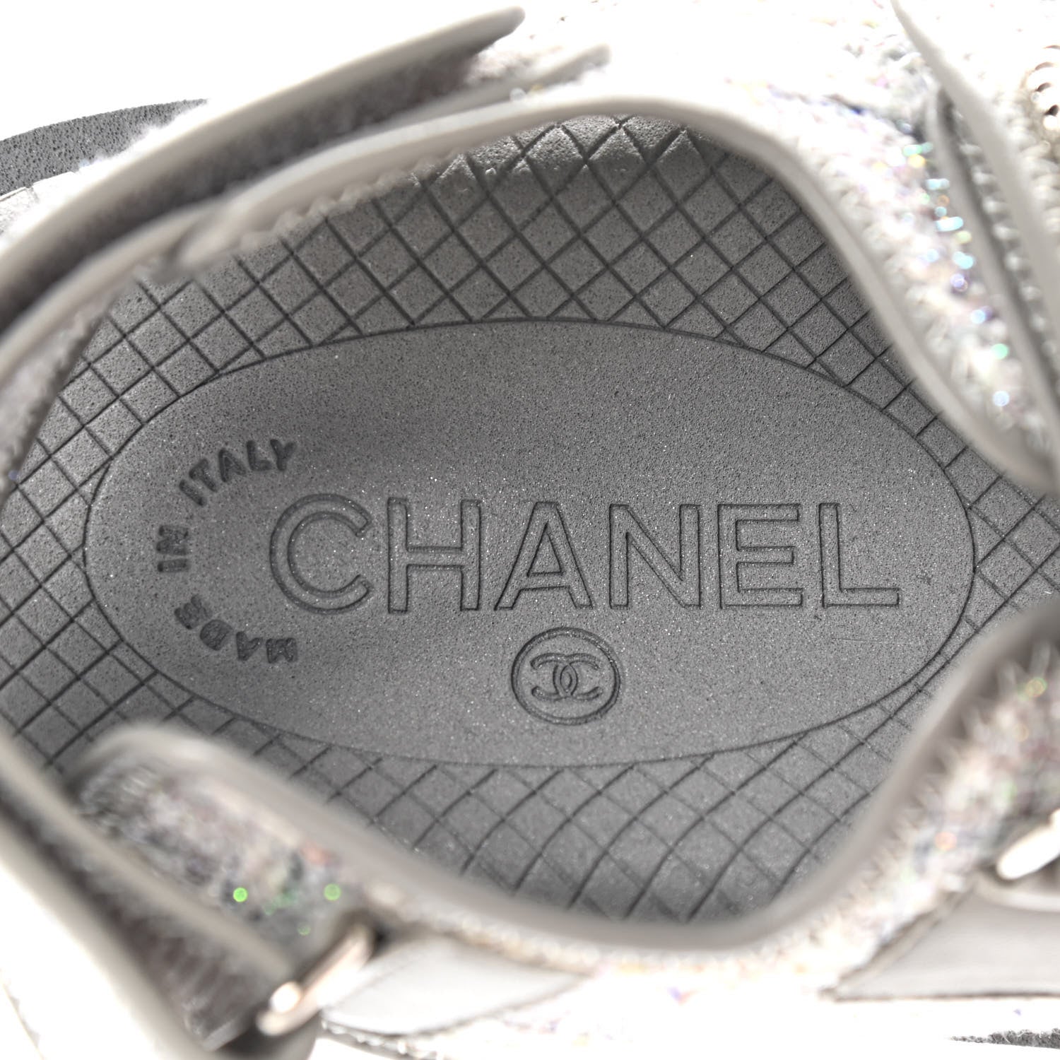 Chanel Tweed Lambskin Dad Sandals 36 Gray Ecru Blue 7 of 8