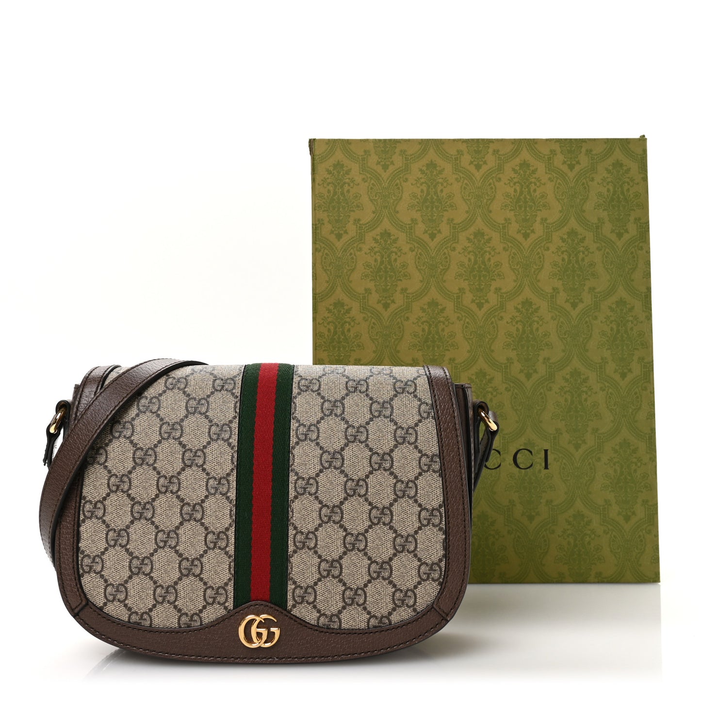 GG Supreme Monogram Web Small Ophidia Flap Messenger Bag Brown