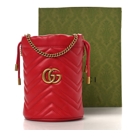 Gucci Calfskin Matelasse Mini GG Marmont 2.0 Bucket Bag Hibiscus Red 9 of 9