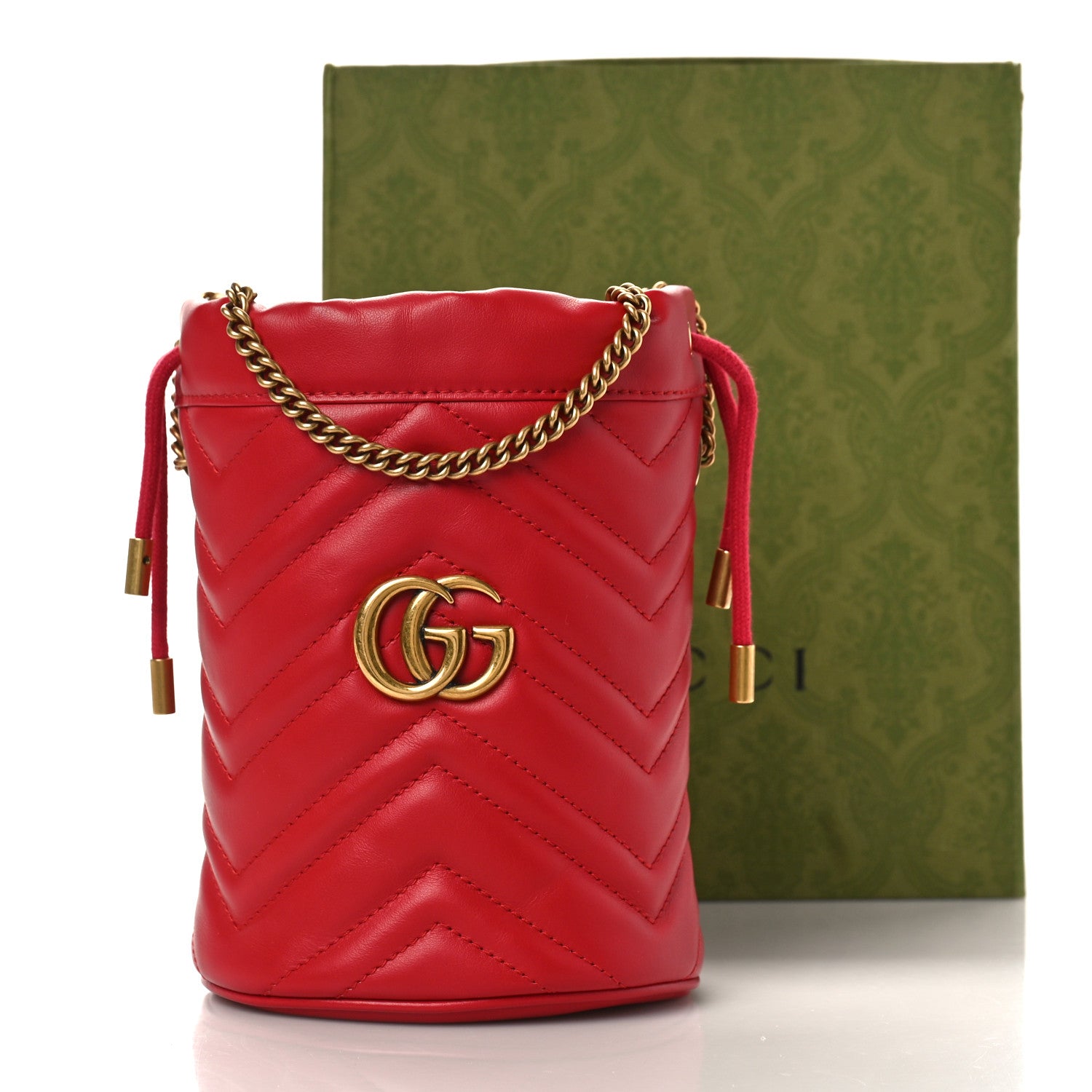 Gucci Calfskin Matelasse Mini GG Marmont 2.0 Bucket Bag Hibiscus Red 9 of 9
