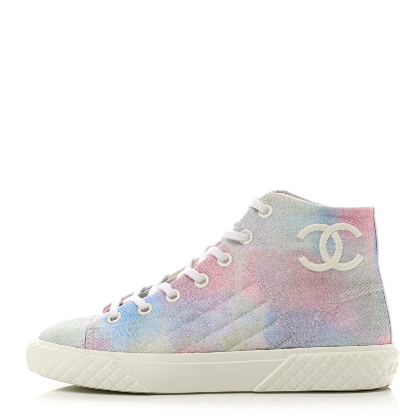 Printed Fabric High Top CC Sneakers 39 Green Pink Blue White