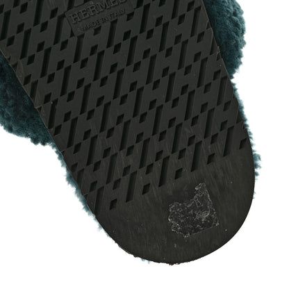 Hermes Woolskin Womens Chypre Sandals 37.5 Vert Anglais 8 of 11