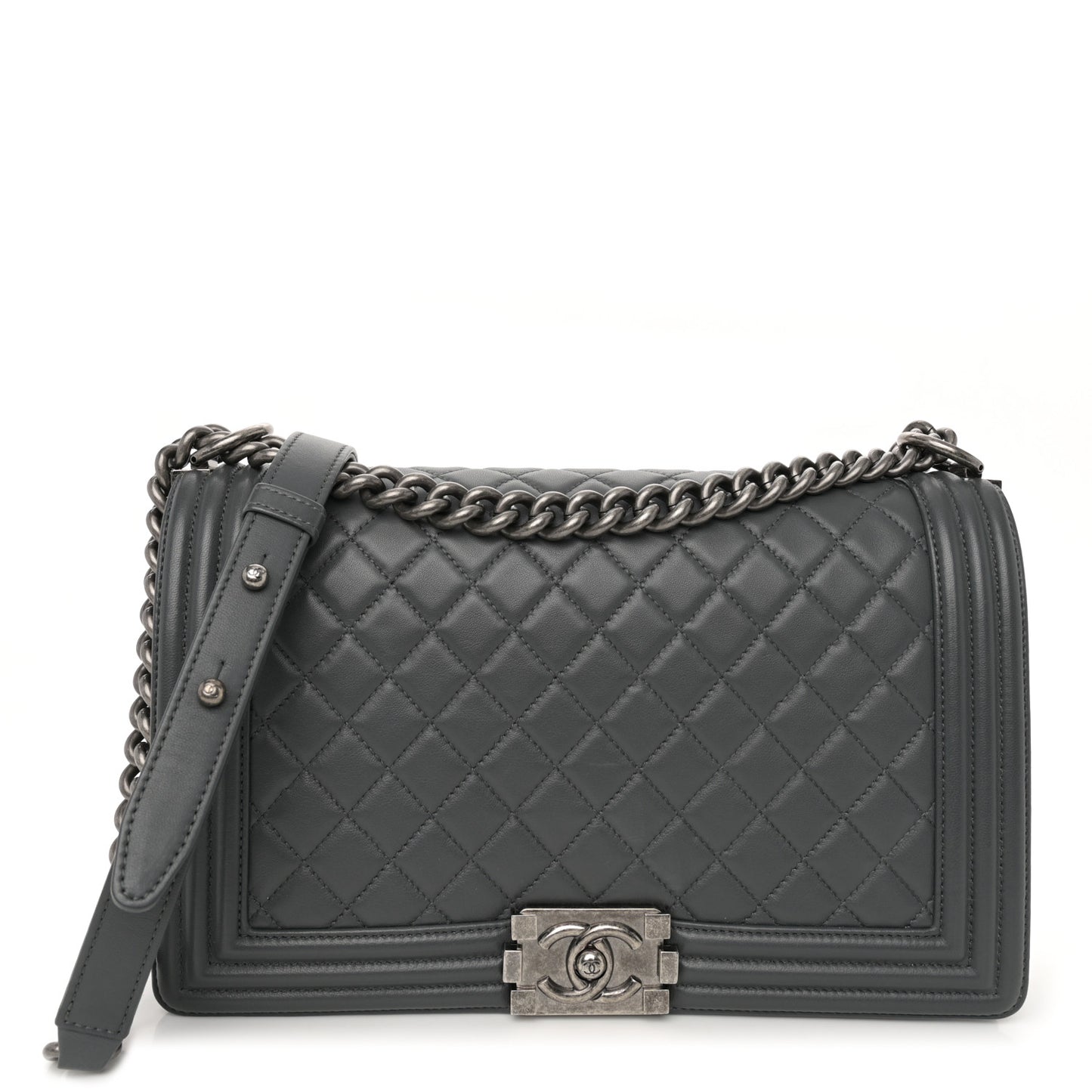 Lambskin Quilted New Medium Boy Flap Grey