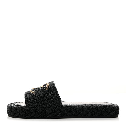 Chanel Raffia CC Espadrille Slip On Sandals 40 Black 1 of 9