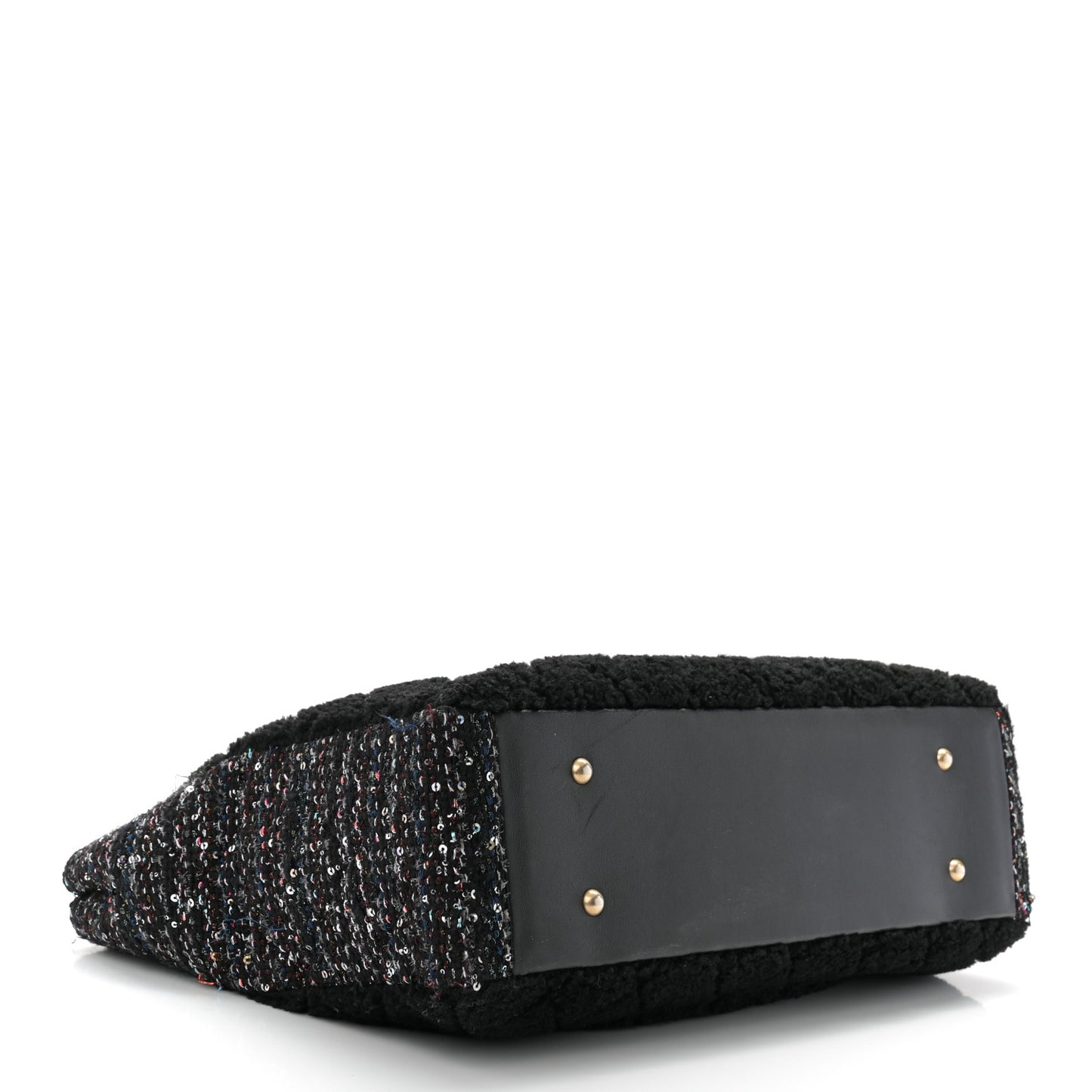 Shearling Sequin Tweed Shopper Tote Black