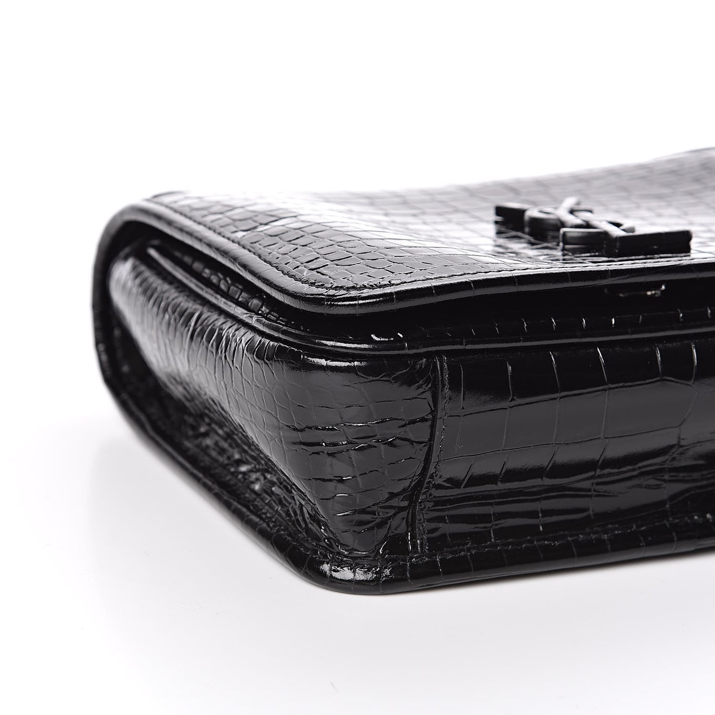 Crocodile Embossed Lambskin Matelasse Monogram Niki Chain Wallet Black