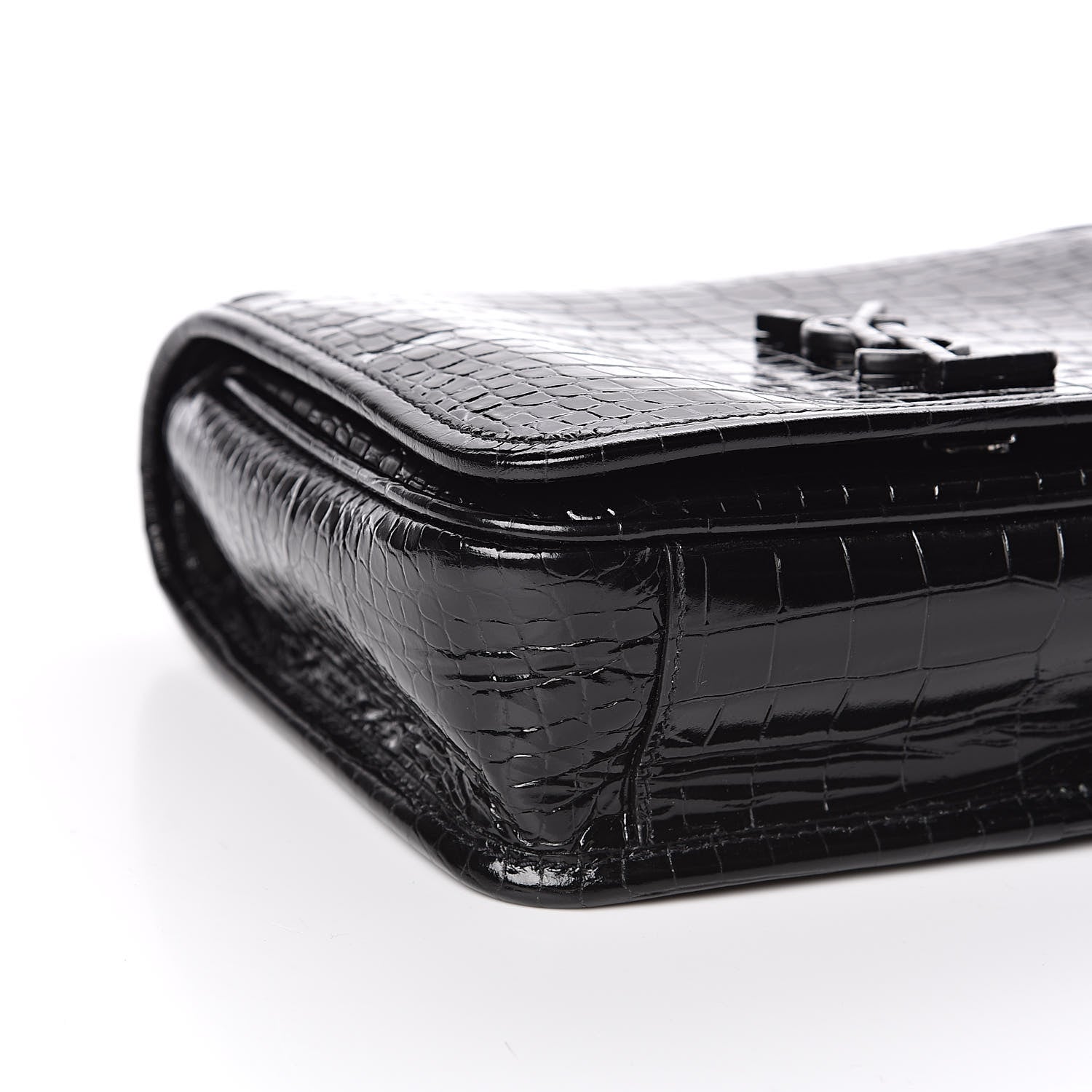 Saint Laurent Crocodile Embossed Lambskin Matelasse Monogram Niki Chain Wallet Black 8 of 10