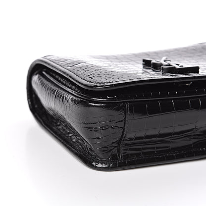 Saint Laurent Crocodile Embossed Lambskin Matelasse Monogram Niki Chain Wallet Black 8 of 10