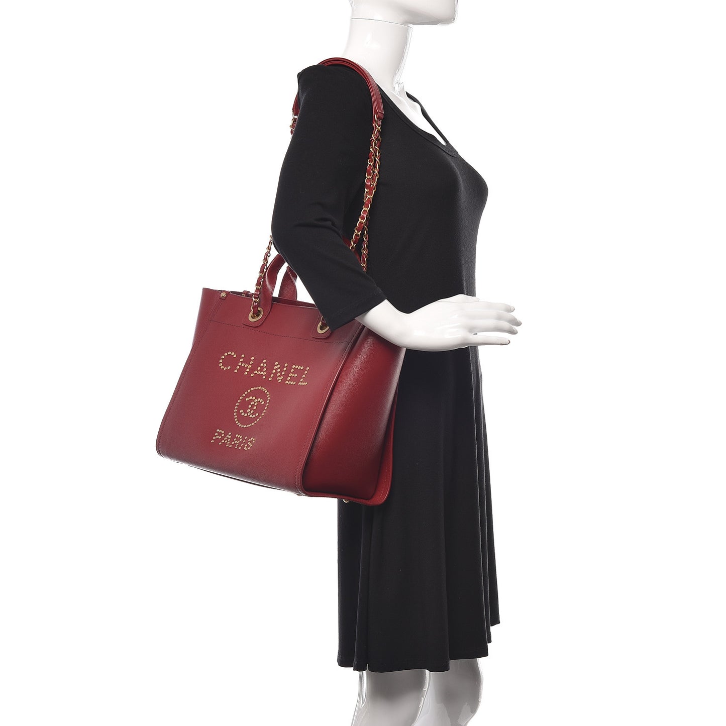 Caviar Small Studded Deauville Tote Red