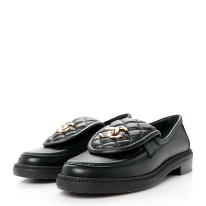 Chanel Lambskin Quilted CC Turnlock Loafers 37 Black 3 of 10
