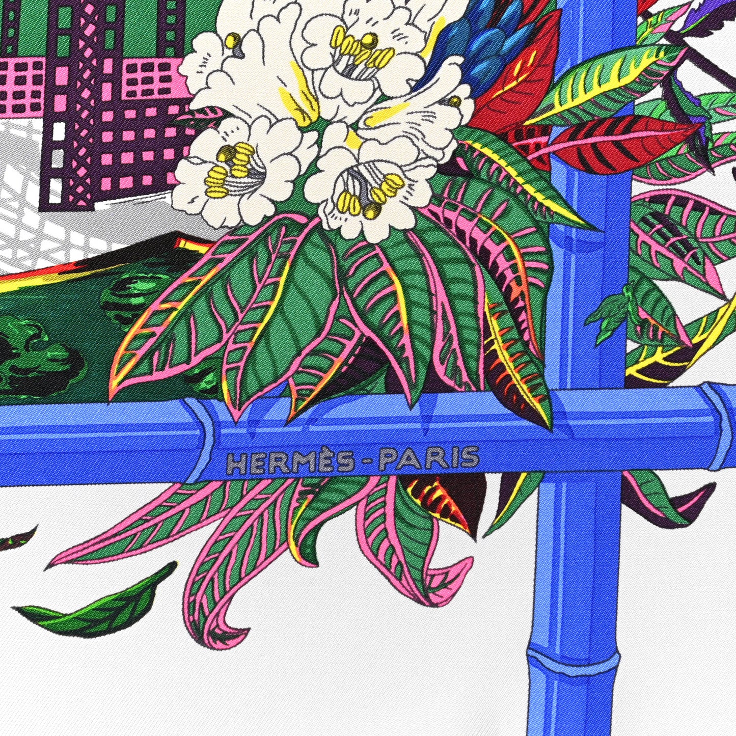 Silk Jardins D Hiver Scarf 90 Gris Vert Rose