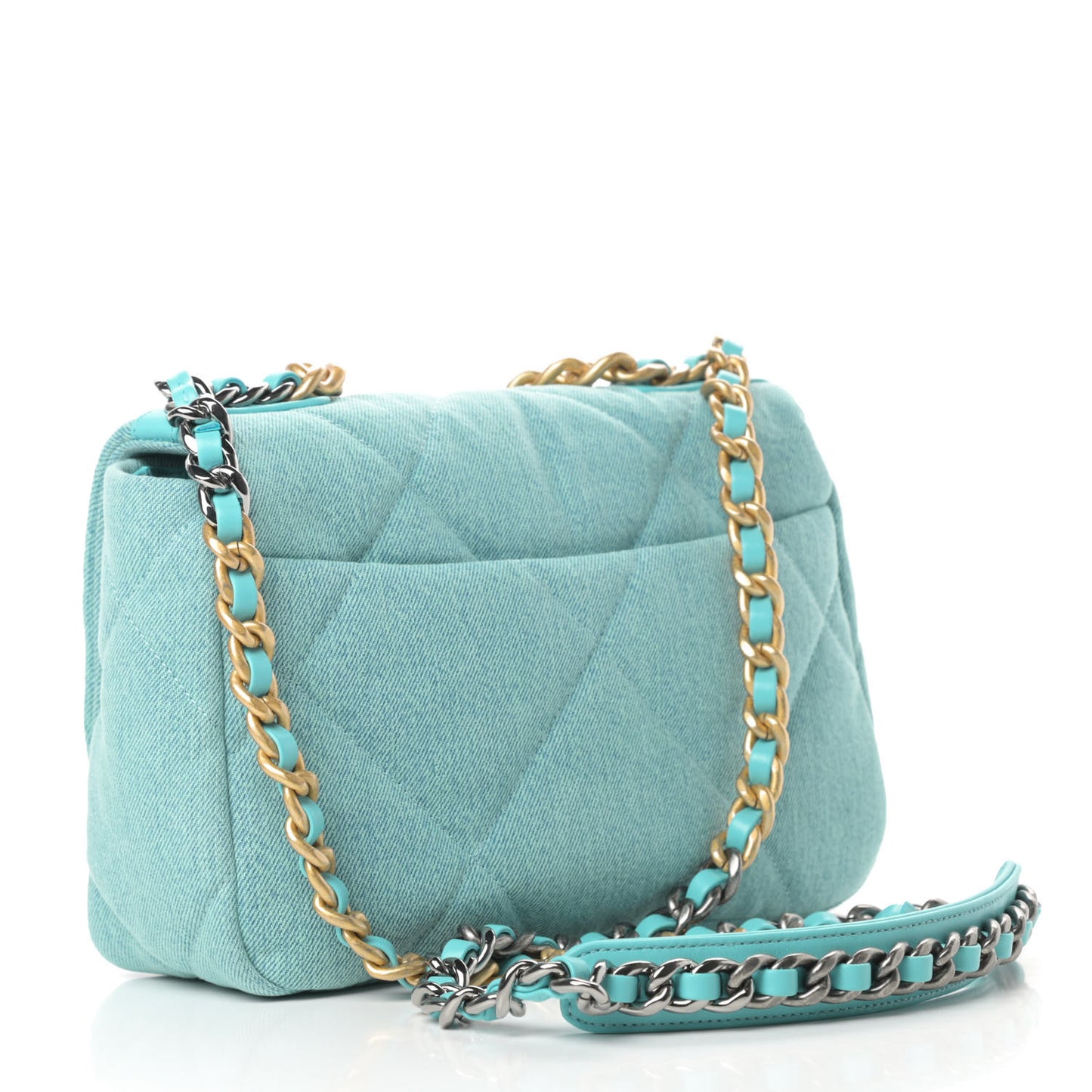 Denim Quilted Medium Chanel 19 Flap Neon Blue