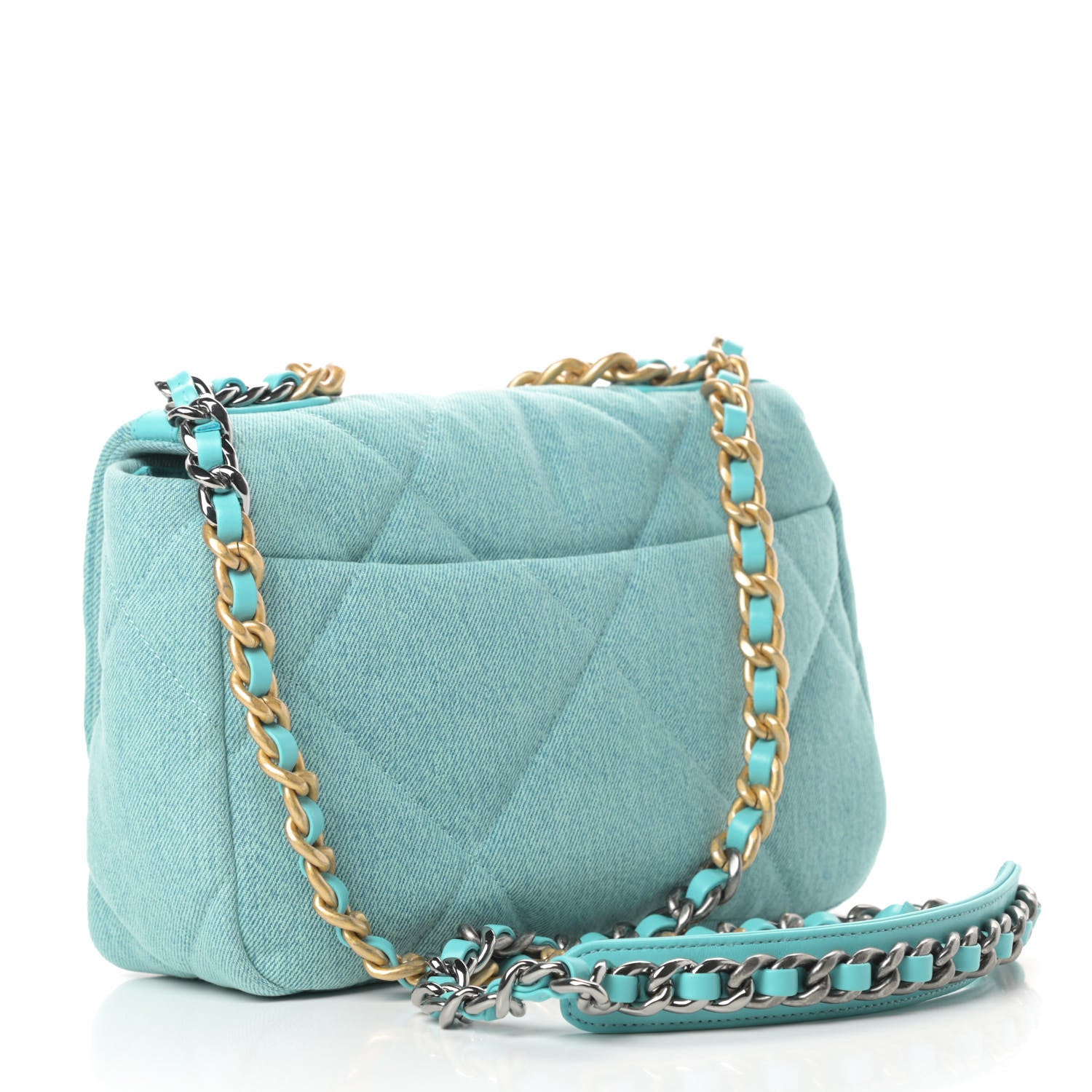 Chanel Denim Quilted Medium Chanel 19 Flap Neon Blue 3 of 11