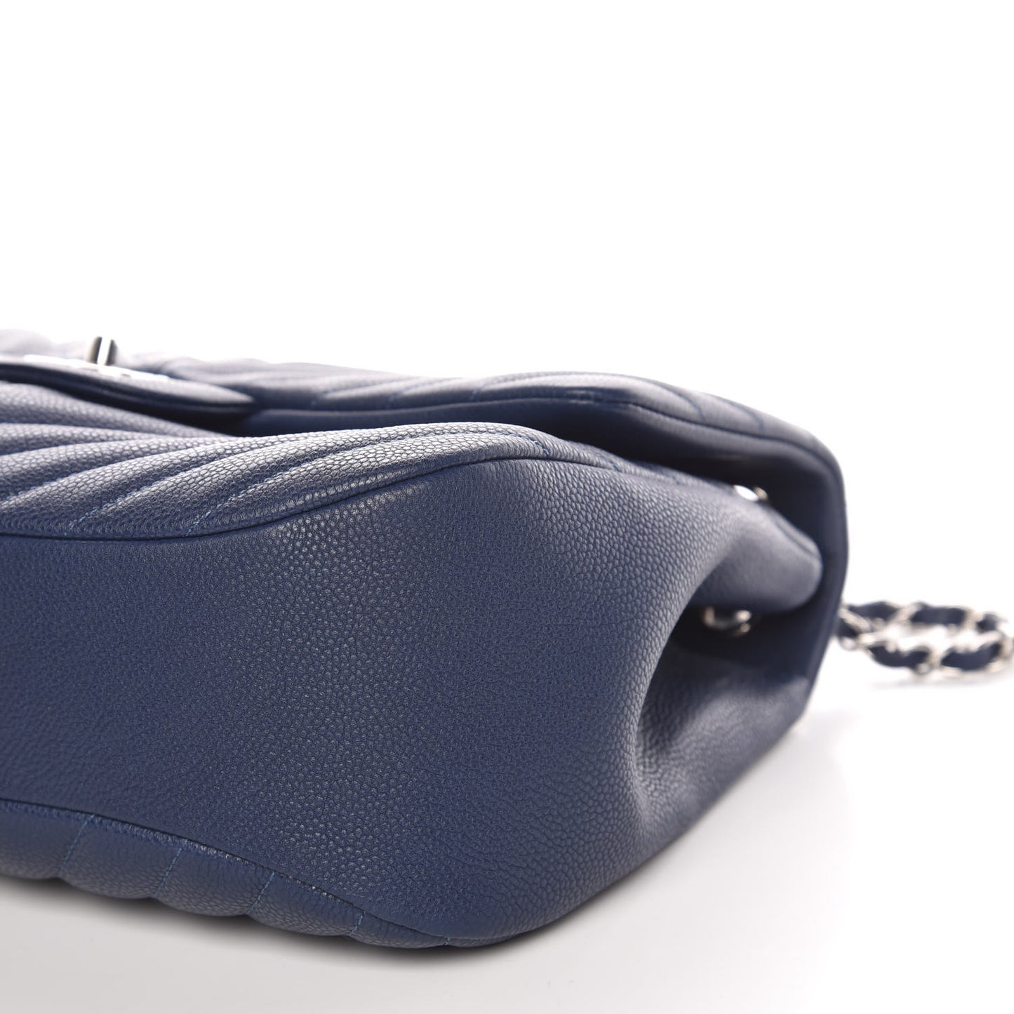 Caviar Chevron Quilted Large Puffy CC Flap Navy