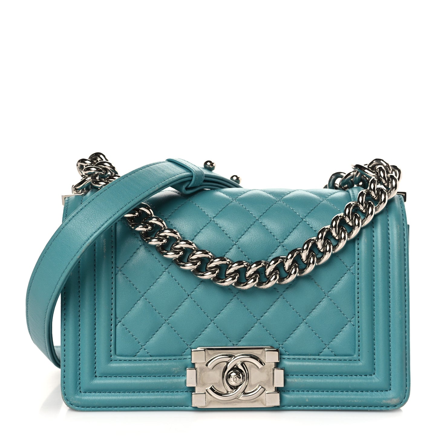 Lambskin Quilted Small Boy Flap Dark Turquoise