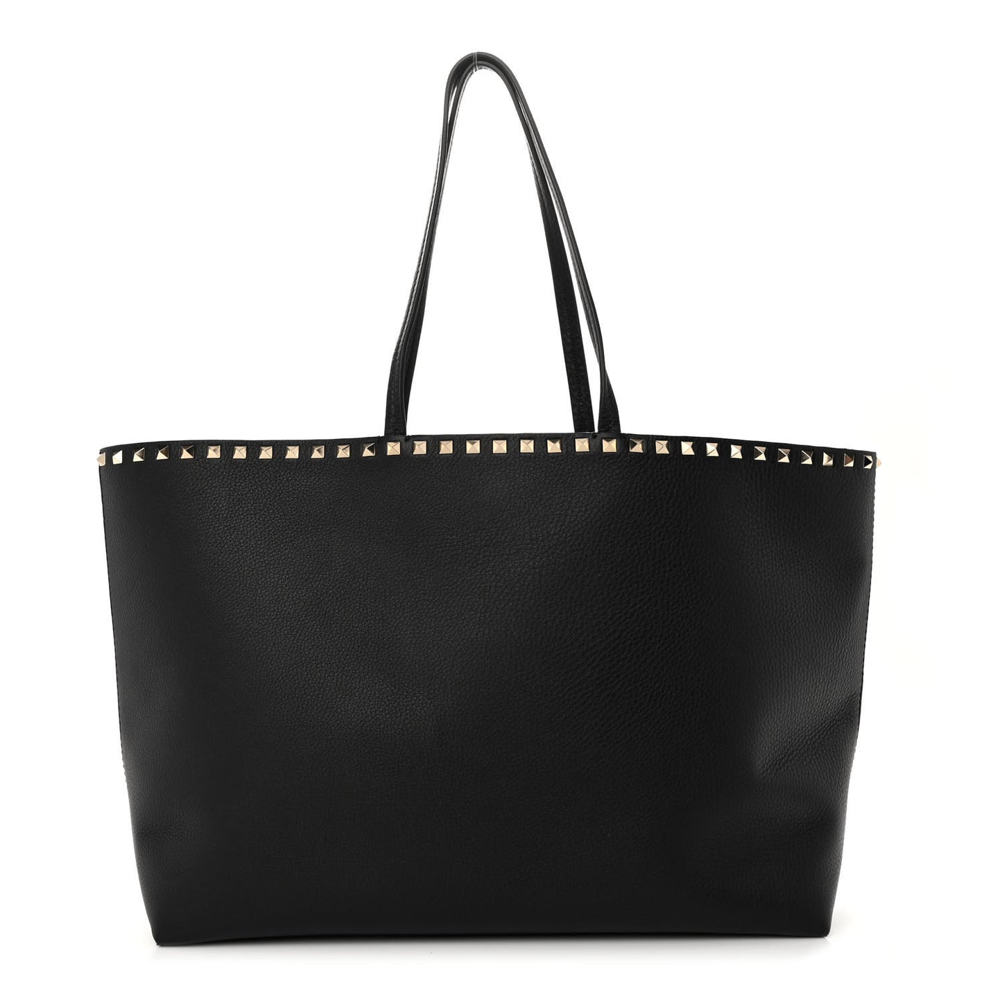 Grained Calfskin Rockstud Shoulder Tote Black
