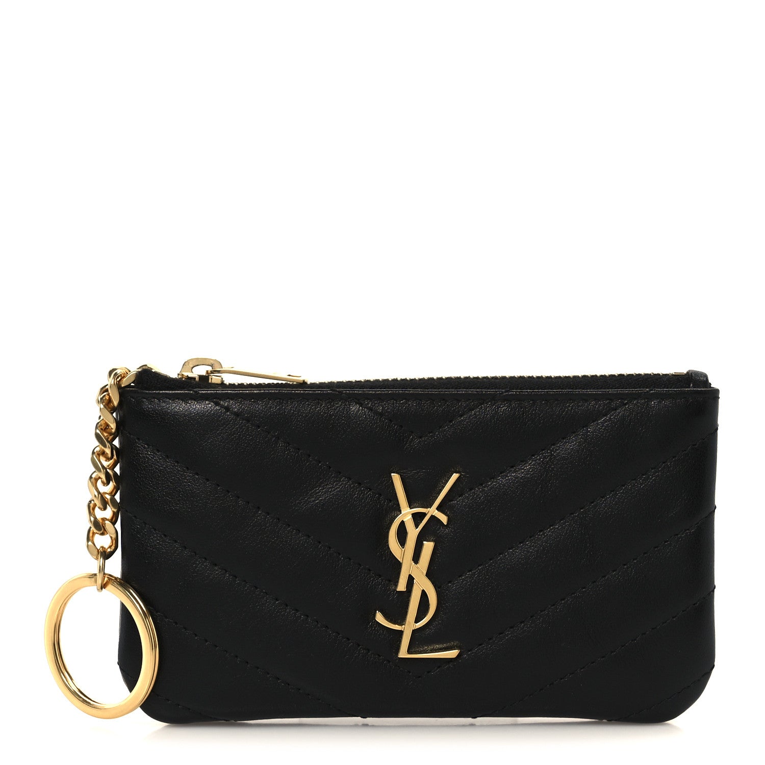 Saint Laurent Calfskin Matelasse Monogram Key Pouch Black 1 of 9