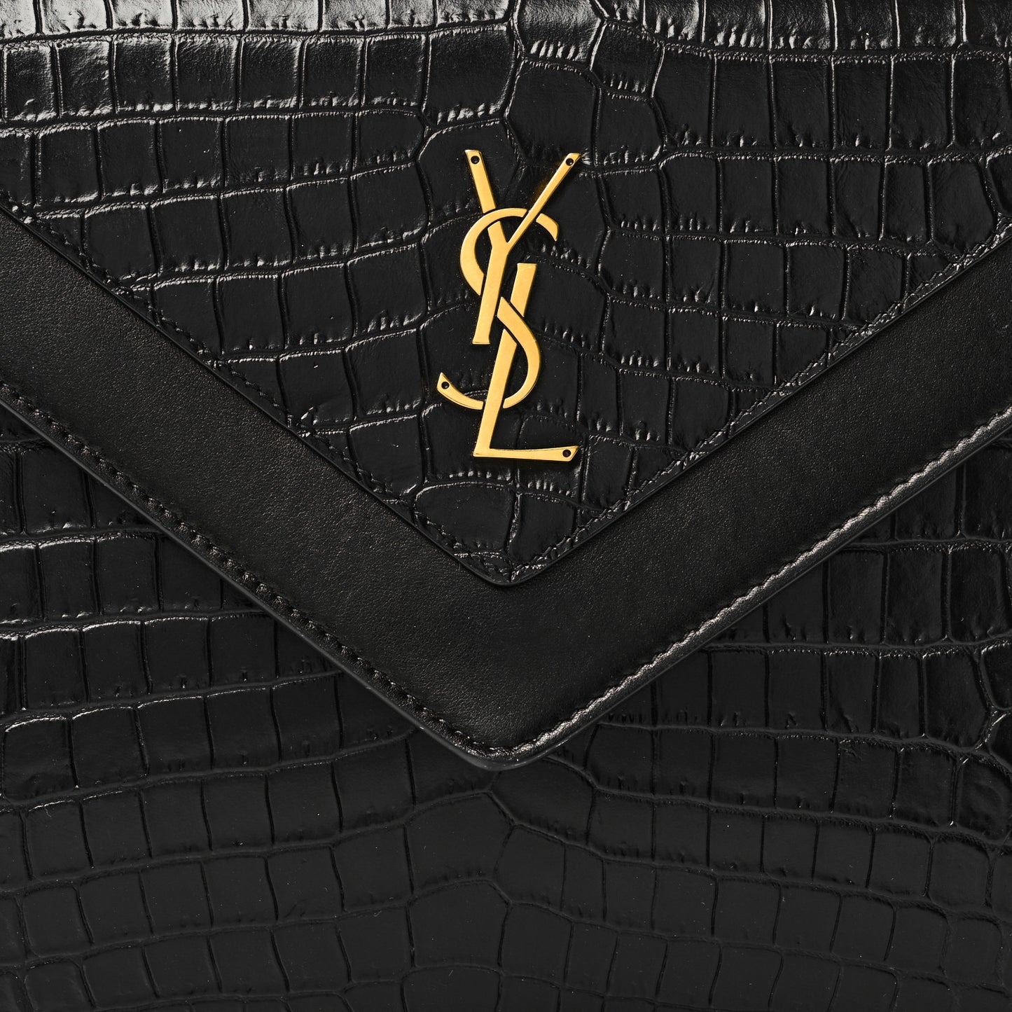 Calfskin Crocodile Embossed Gaby Satchel Black