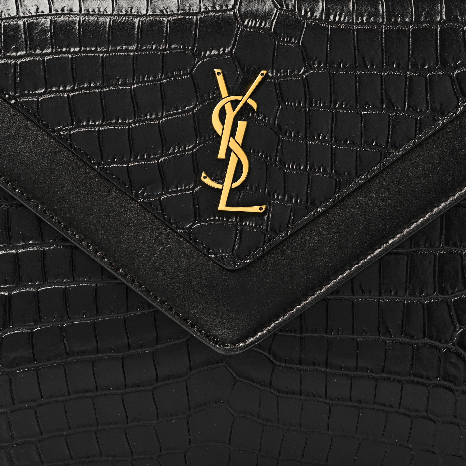 Saint Laurent Calfskin Crocodile Embossed Gaby Satchel Black 9 of 11