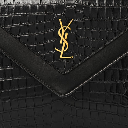 Saint Laurent Calfskin Crocodile Embossed Gaby Satchel Black 9 of 11
