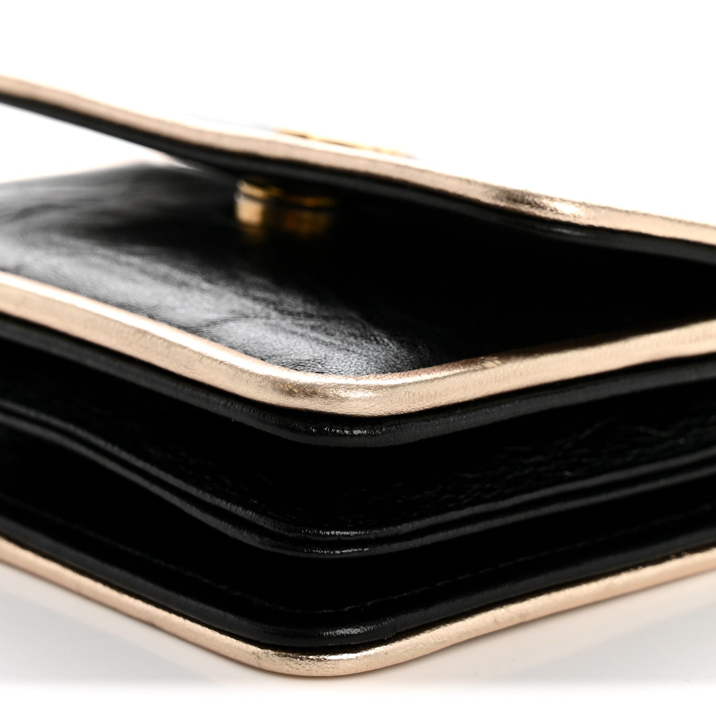 Metallic Calfskin Clutch With Chain Black Gold