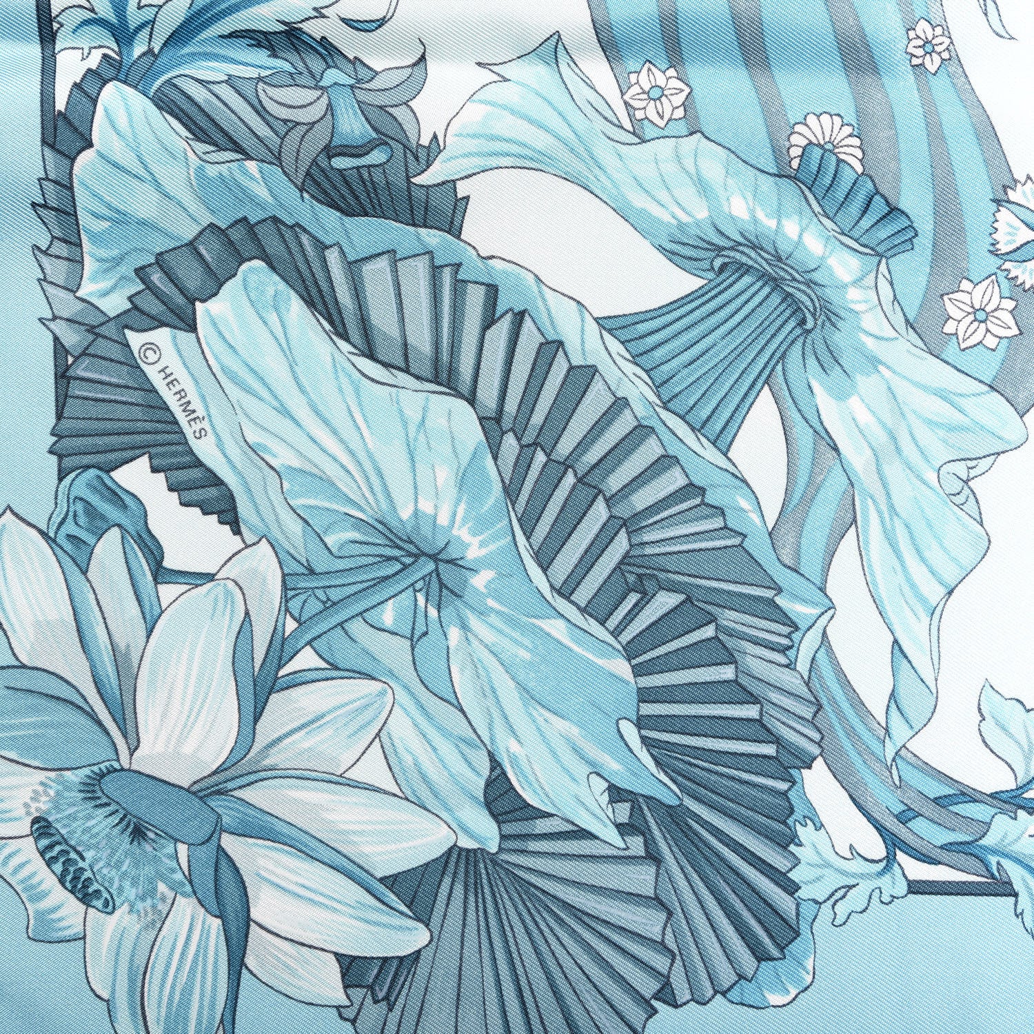 Hermes Silk Sarasvati Scarf 70 Turquoise Bleu Clair Aqua 3 of 5