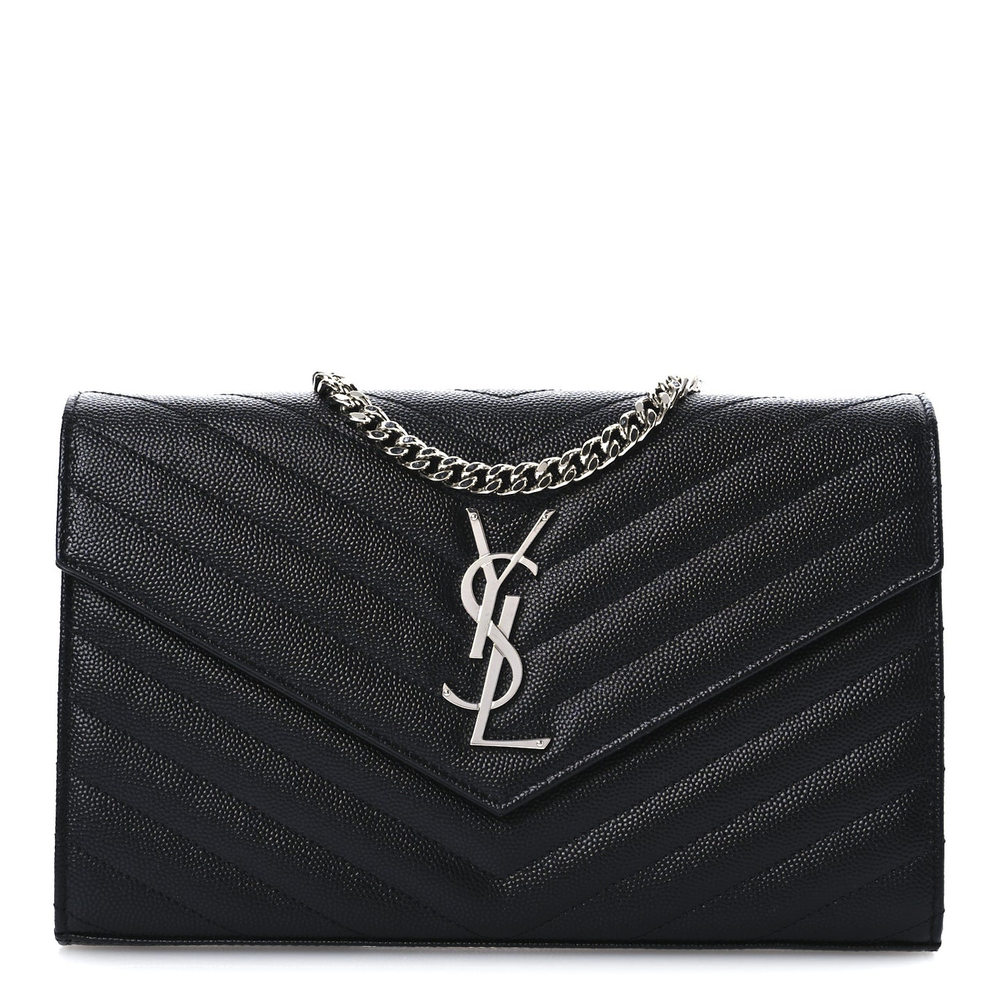 Grain De Poudre Matelasse Chevron Monogram Chain Wallet Black