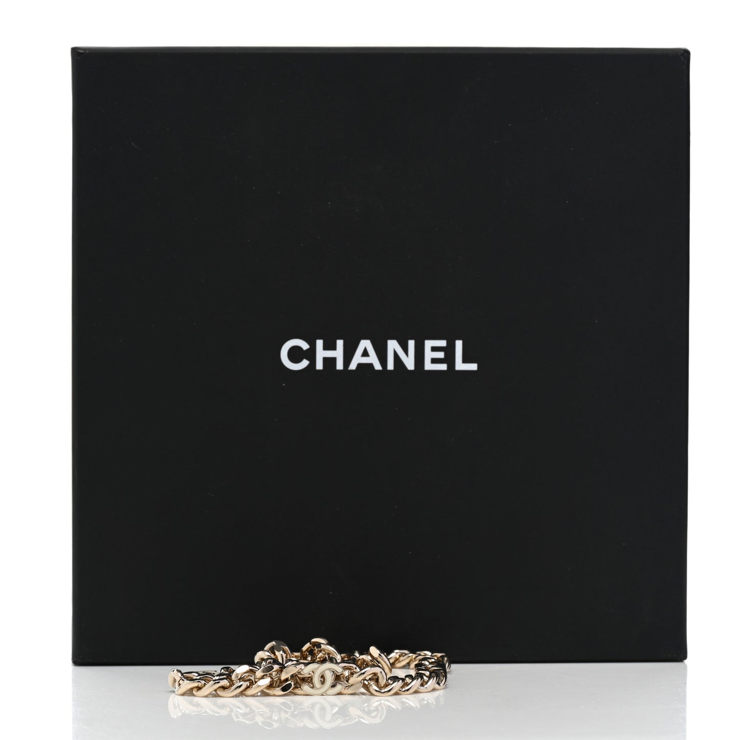 Metal Enamel Chain CC Choker Gold White