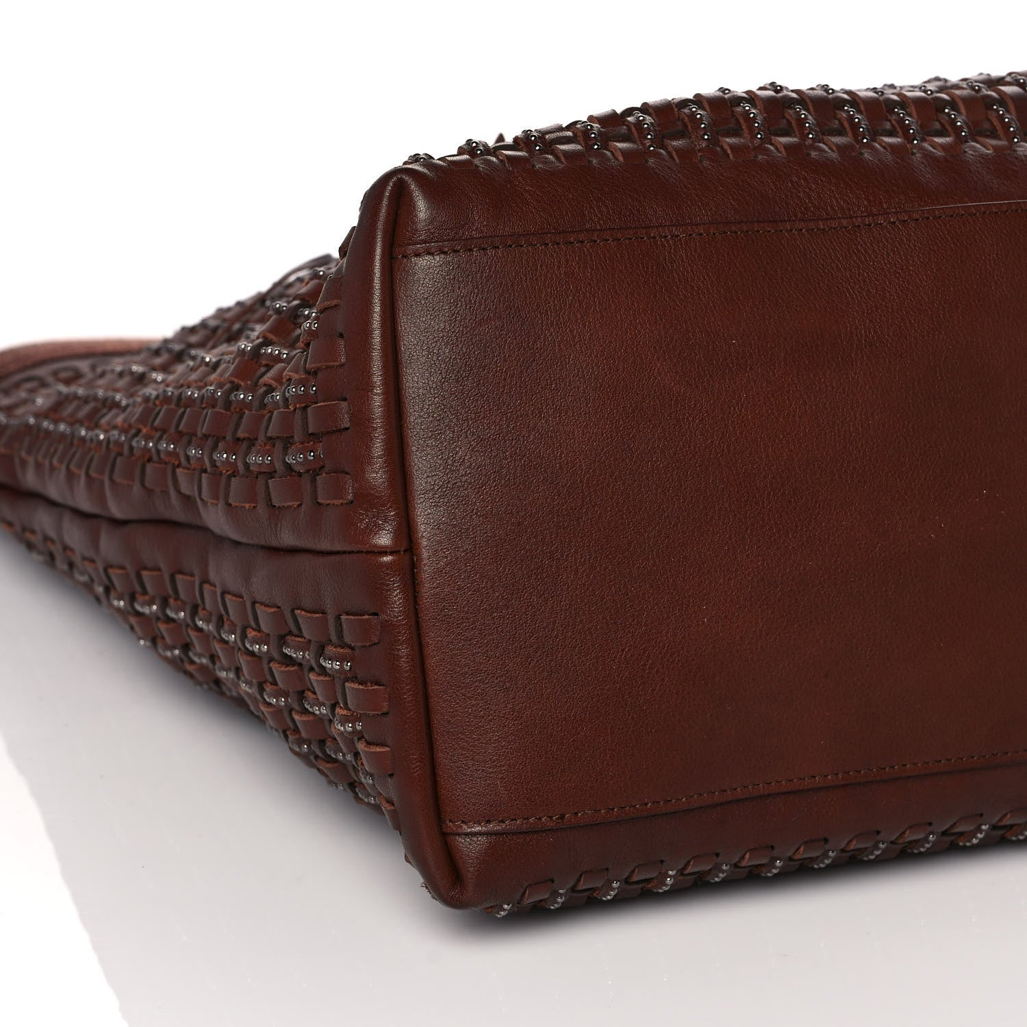 Saint Laurent Calfskin Woven Patti Tote Brown 8 of 10