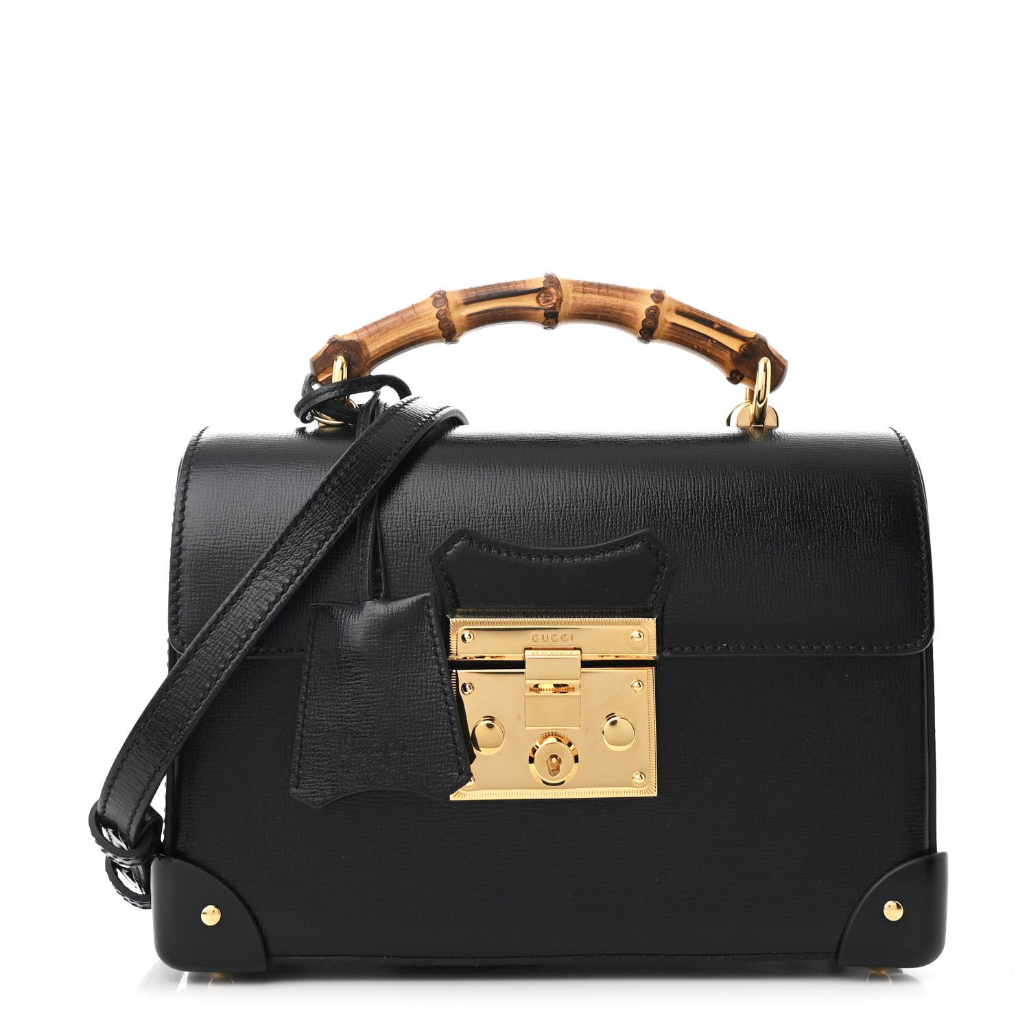 Gucci Calfskin Small Padlock Bamboo Shoulder Bag Black 1 of 12