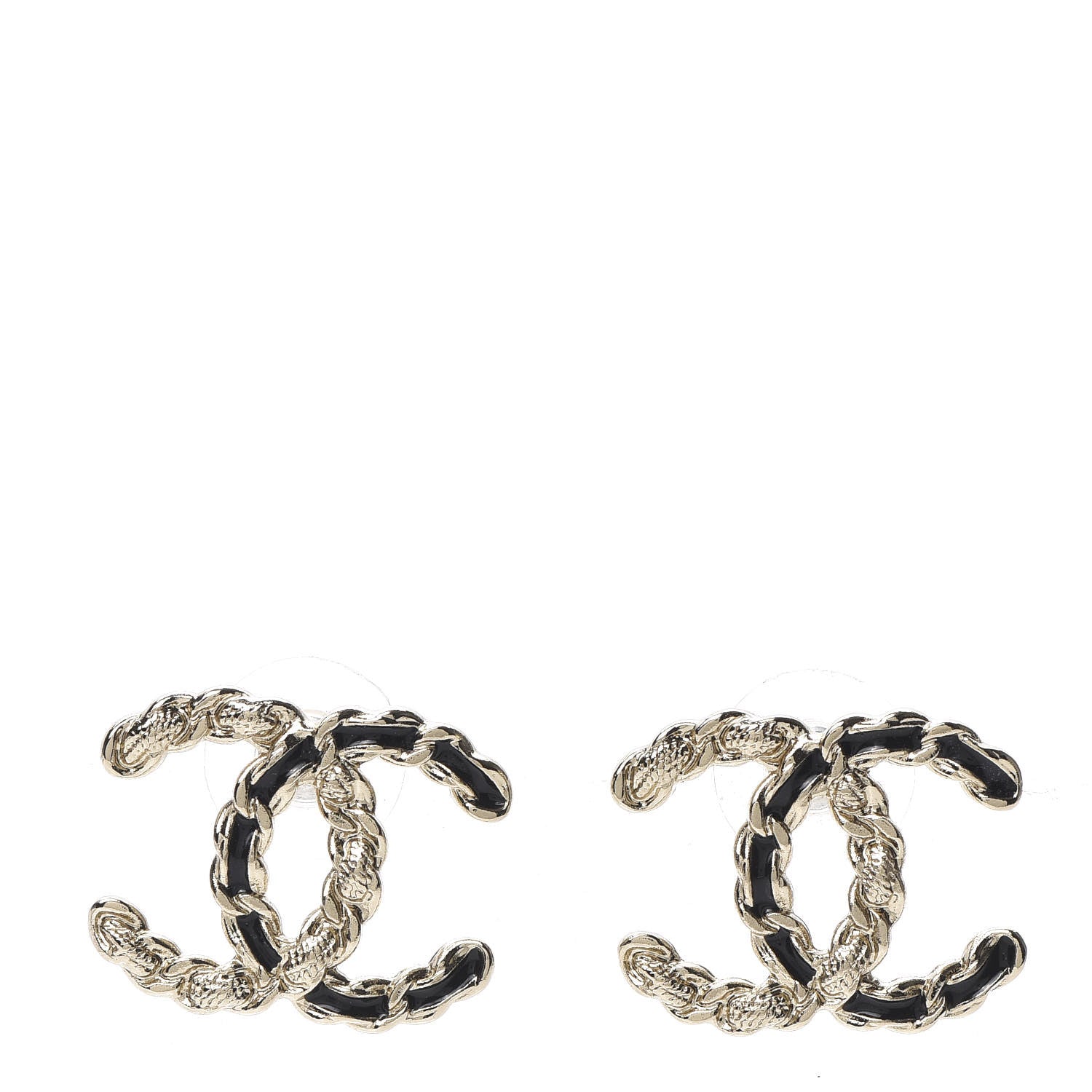 Chanel Enamel Metal Chain French New Wave CC Earrings Black Gold 1 of 5
