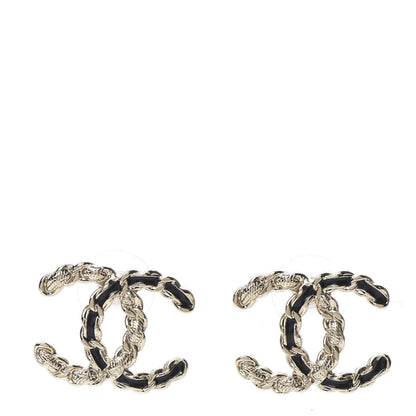 Chanel Enamel Metal Chain French New Wave CC Earrings Black Gold 1 of 5