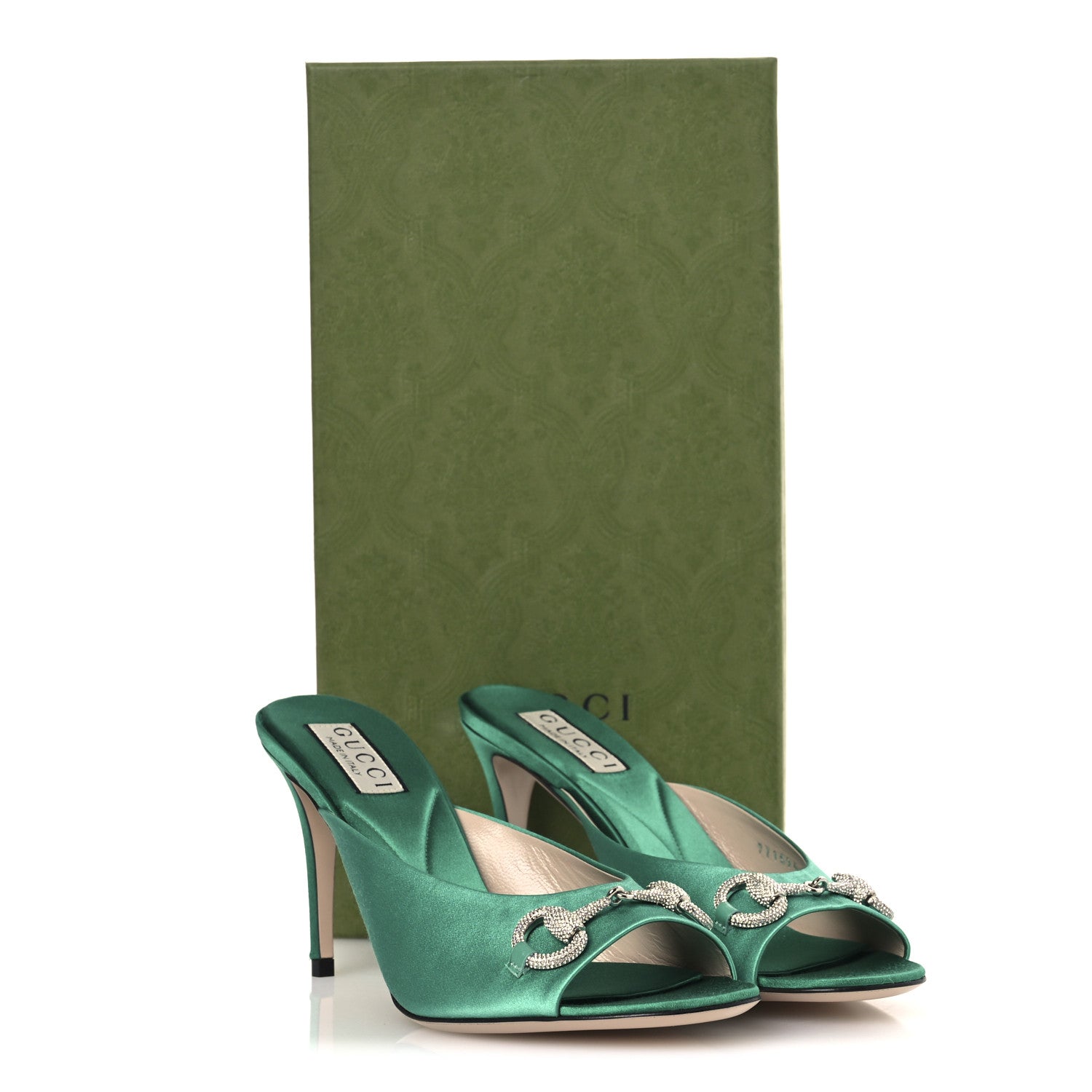 Gucci Raso Seta Malaga Kid Crystal Horsebit Sandals 37 Jade Caribbean Green 12 of 12