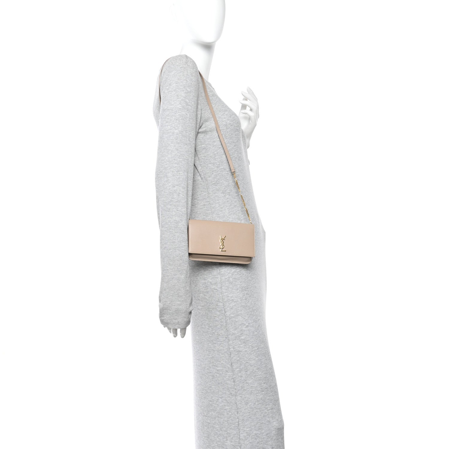Saint Laurent Smooth Calfskin Monogram Phone Holder Crossbody Dark Beige 2 of 11