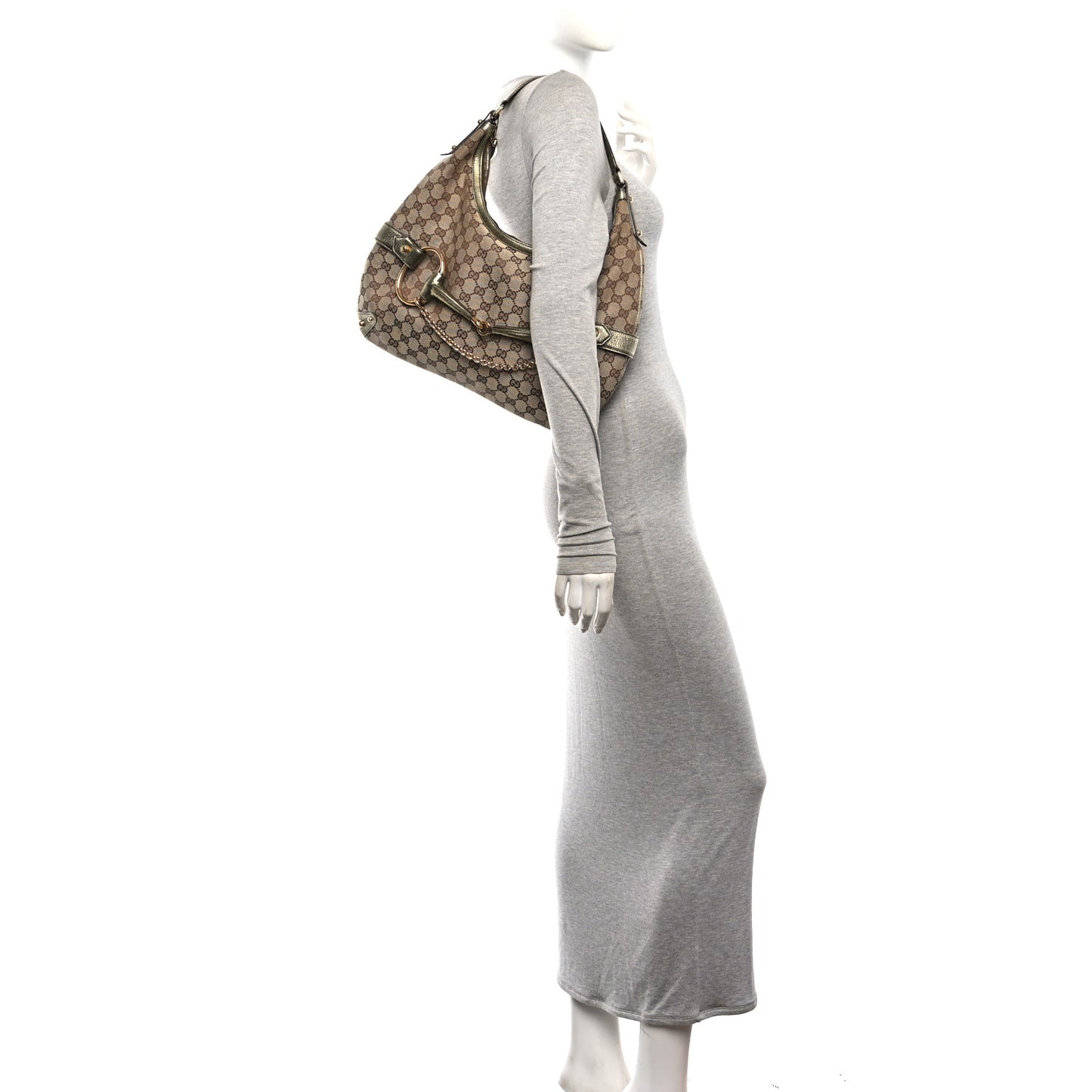 Monogram Horsebit Chain Hobo Gold