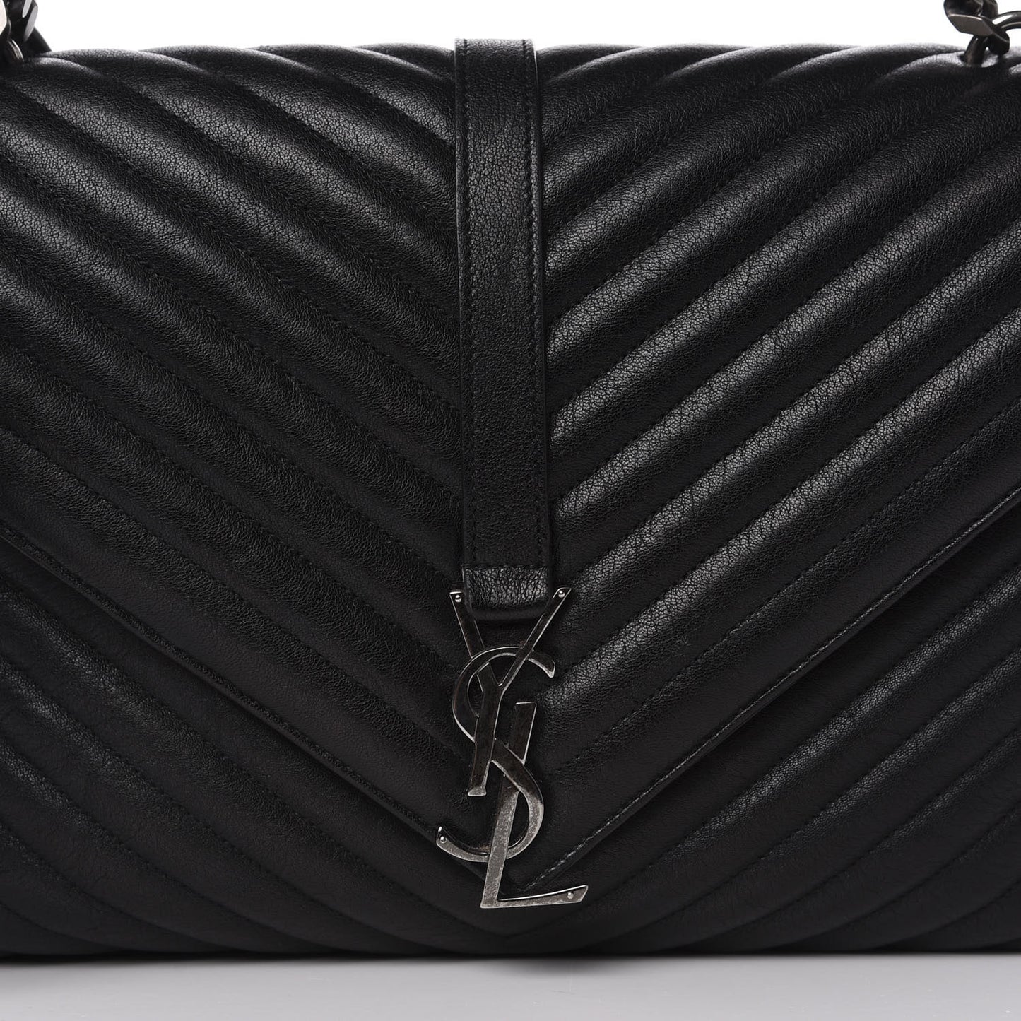 Sheepskin Matelasse Chevron Monogram Large College Satchel Black