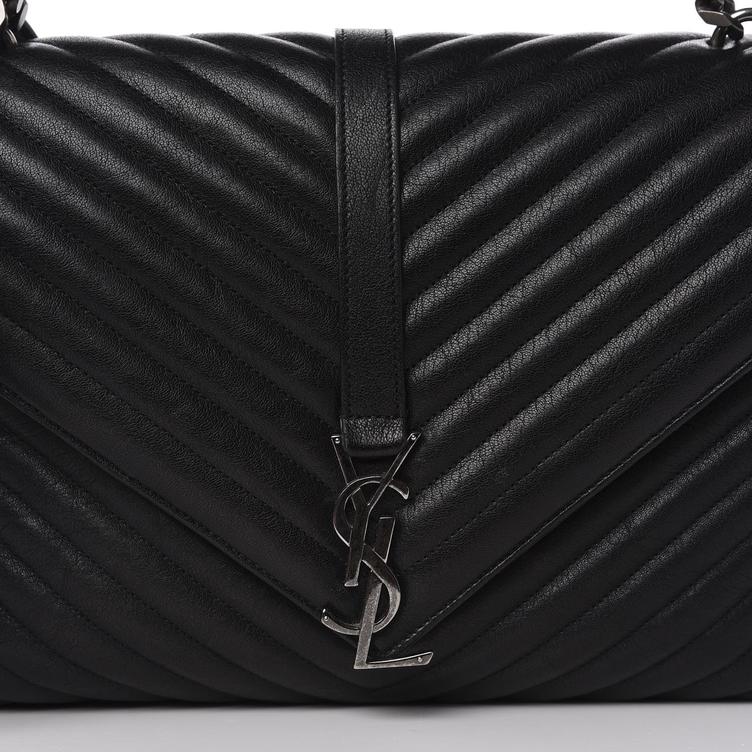 Saint Laurent Sheepskin Matelasse Chevron Monogram Large College Satchel Black 11 of 11